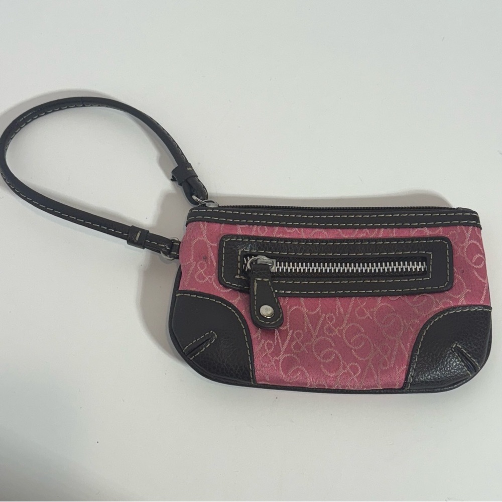 Y2K NY&C Pink Monogram Wristlet with Brown Trim – One Size Small